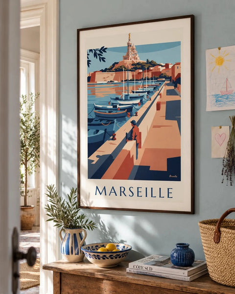 Affiches Marseille : affiche de la collection encadrée dans un intérieur