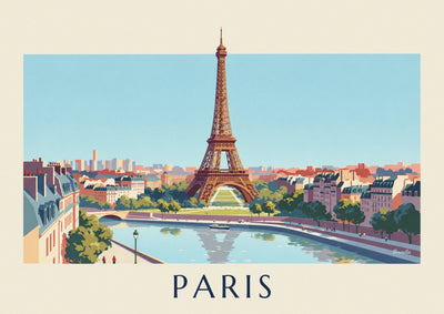 Propeller plane poster flying over the Eiffel Tower in Paris: the full poster