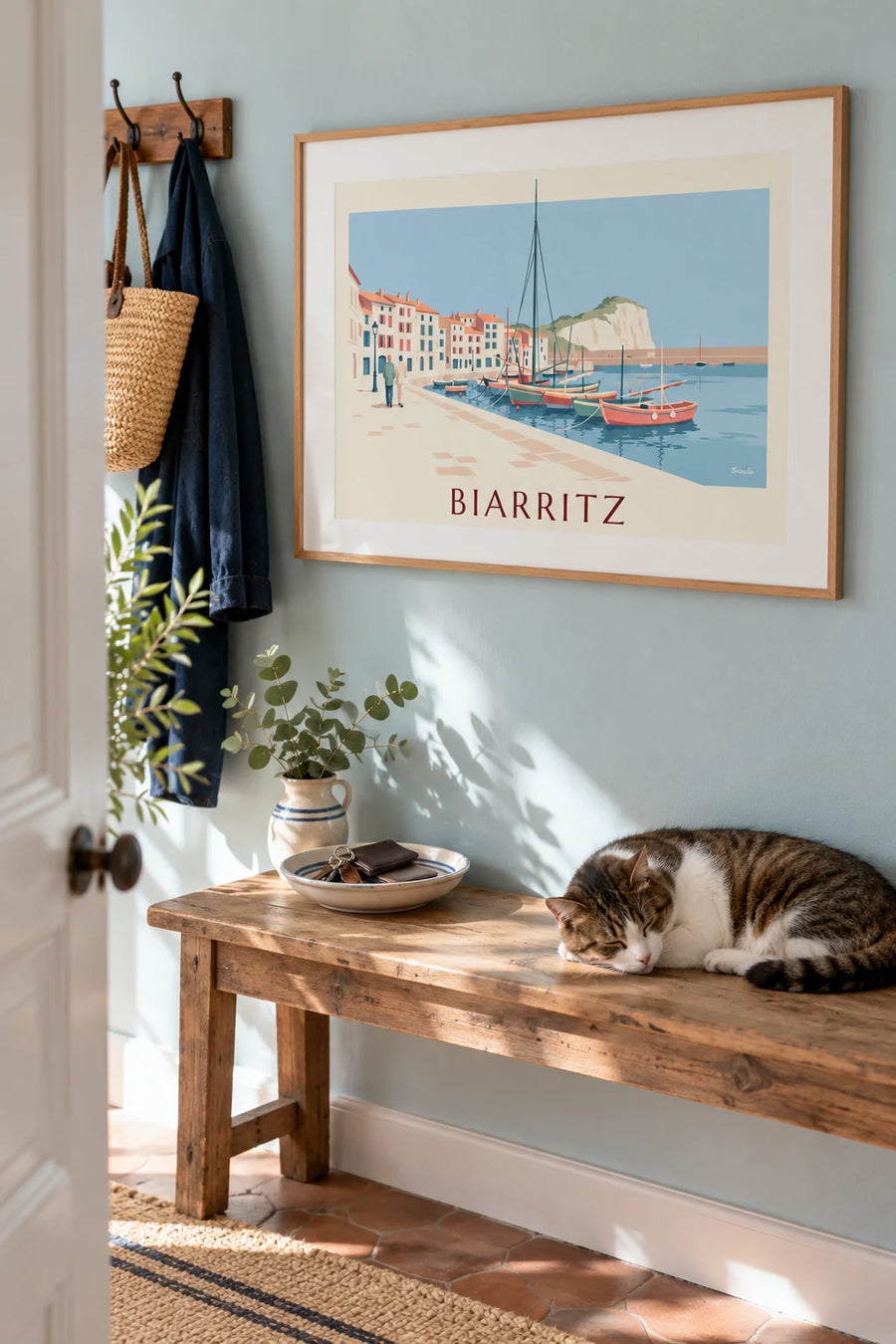 Poster of the Port des Pêcheurs in Biarritz and the Rocher de la Vierge: framed on the wall