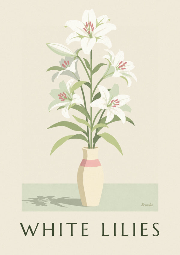 White lilies bouquet in a large vase poster
