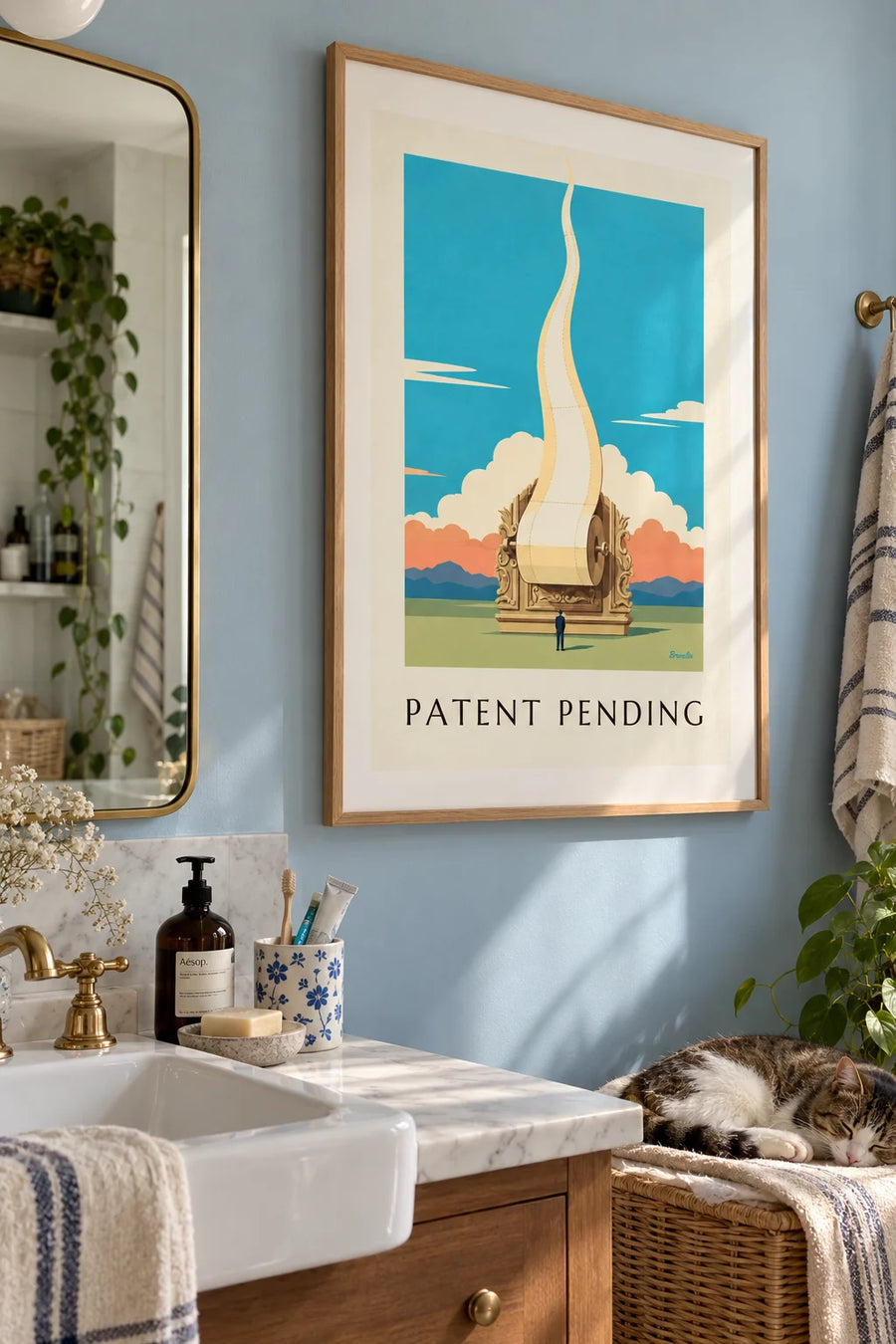 Affiche brevet du rouleau de papier toilette, planche technique : encadrée au mur