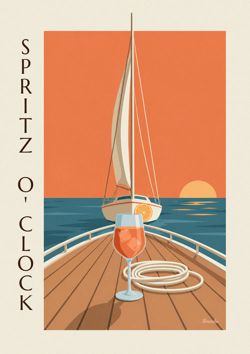 Poster of a spritz on a sailboat deck at sunset: the full poster