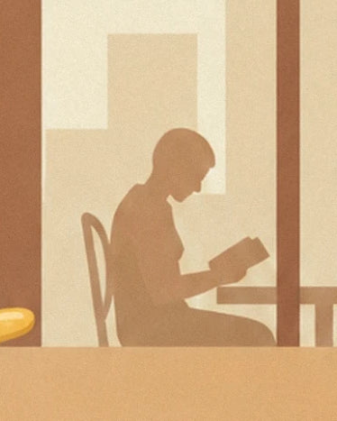 La silhouette brune d'une personne assise lisant près de la fenêtre