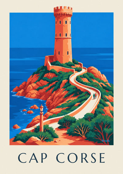 Affiche tour génoise sur la côte du cap Corse : l'affiche entière