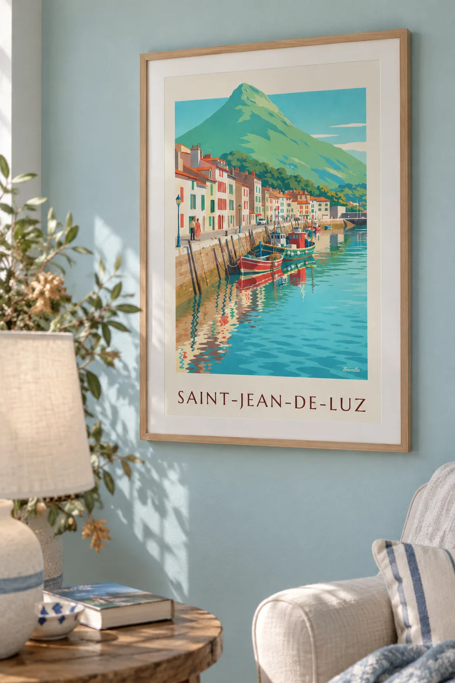 Affiche port de pêche de Saint-Jean-de-Luz et La Rhune : encadrée au mur