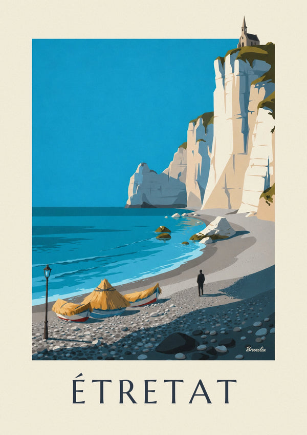 Étretat pebble beach and Amont cliff caloges poster