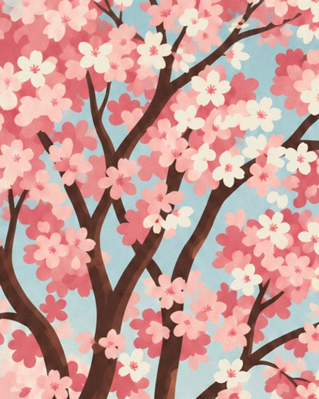 Les branches brunes du cerisier du Japon couvertes de fleurs roses et crème