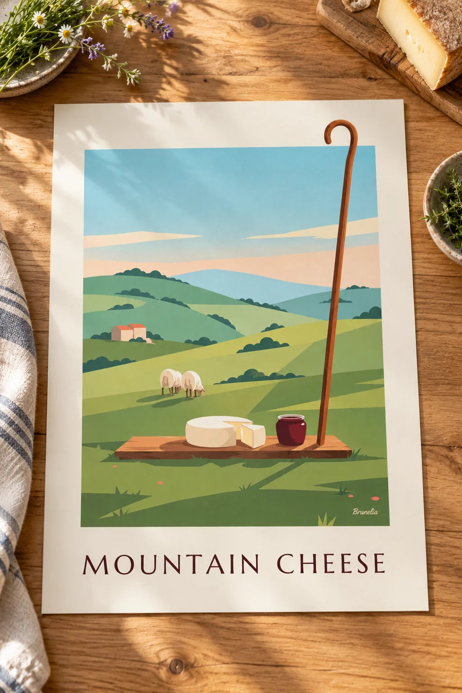 Poster of Basque sheep’s milk cheese and black cherry jam: set on a table