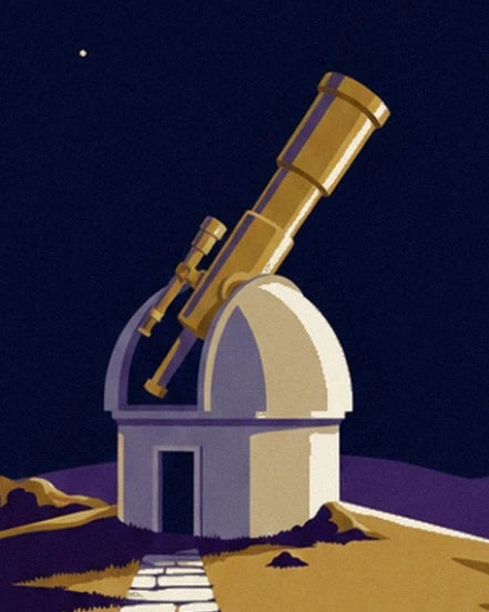 Le télescope doré dressé sur la coupole blanche de l’observatoire sous le ciel nocturne