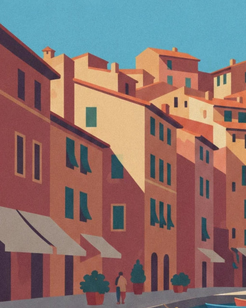 Les façades ocre et rose de Menton, volets verts et auvents, sur le quai