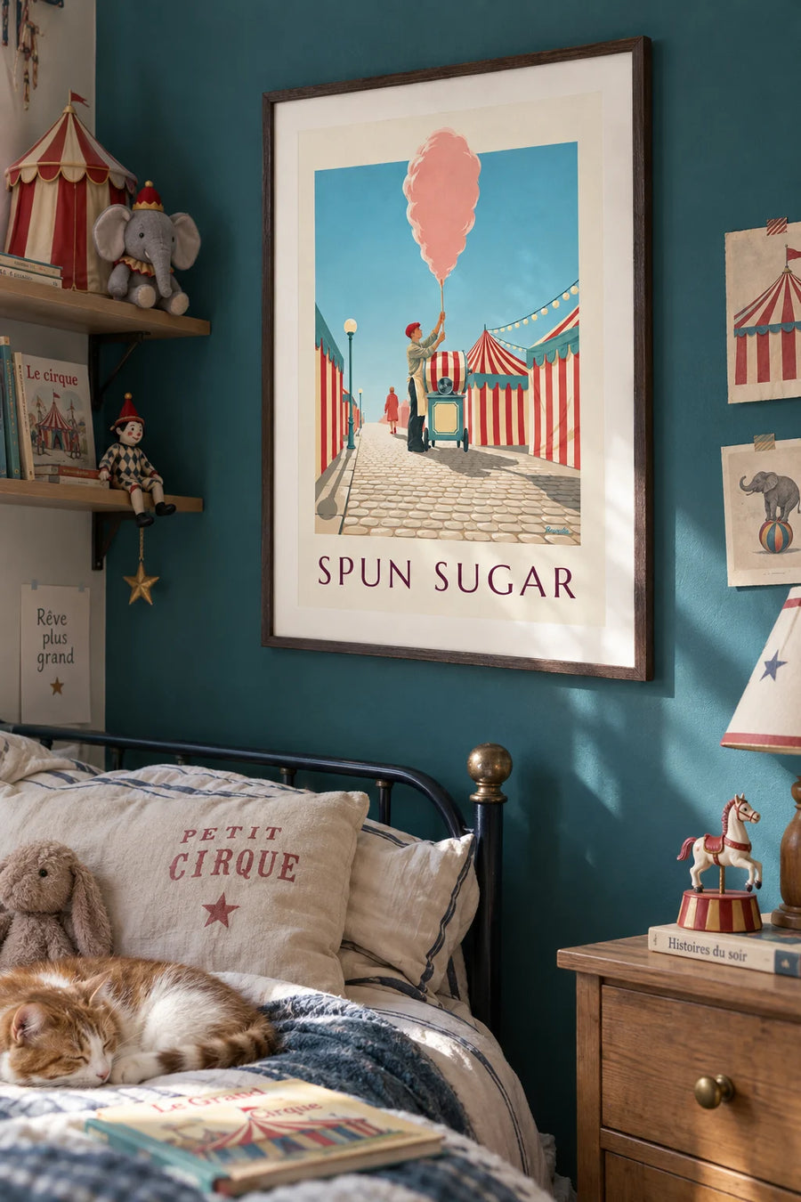 Affiche machine à barbe à papa de fête foraine : encadrée au mur