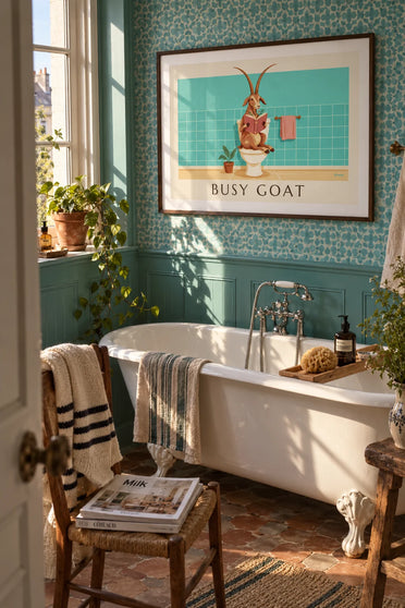 Affiche humoristique chèvre qui lit sur les toilettes : encadrée au mur
