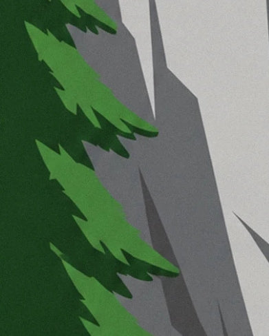 The green branches of a conifer in front of the grey cliffs of Gavarnie