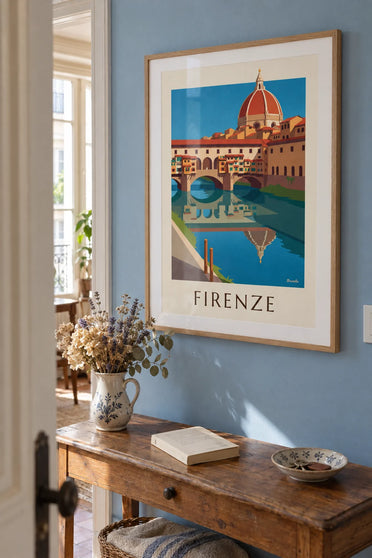 Juliste Ponte Vecchio ja Arno Firenzessä: kehystettynä seinällä