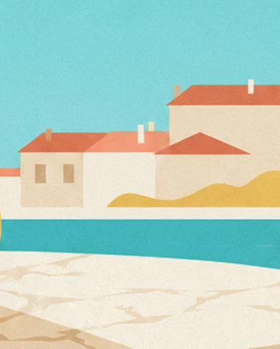 Les maisons claires aux toits orangés au bord de l’eau turquoise