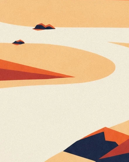 Les courbes de sable crème et orangé parsemées de rochers sombres dans le désert