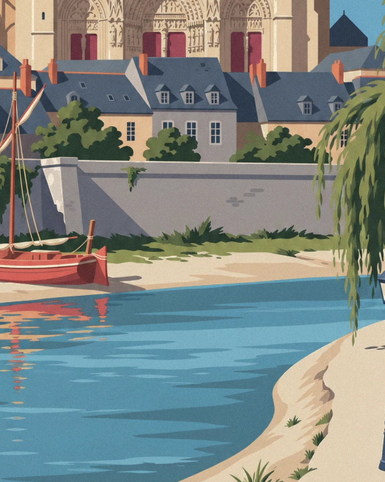 Tours cathedral and Loire riverbank poster: close-up detail