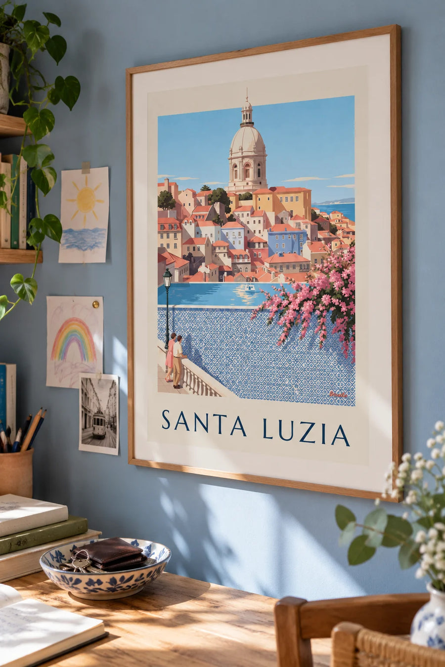 Affiche miradouro de Santa Luzia et ses azulejos à Lisbonne : encadrée au mur