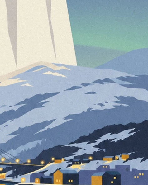 Les maisons aux fenêtres jaunes au pied des montagnes enneigées de Tromsø