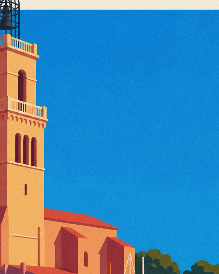 Sailboats moored in Saint-Tropez Old Port poster: close-up detail