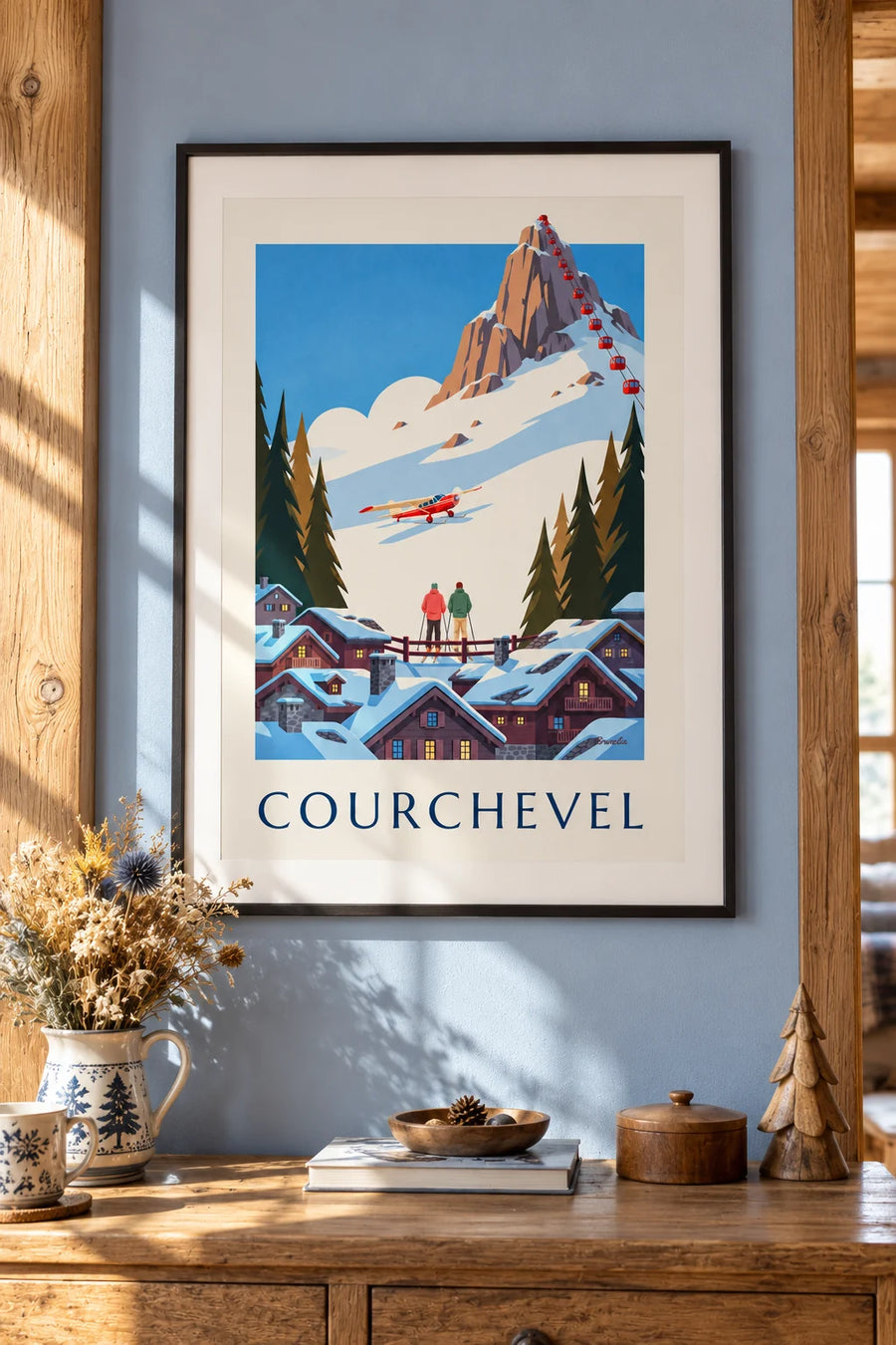 Affiche télécabine au-dessus de la Croisette à Courchevel 1850 : encadrée au mur