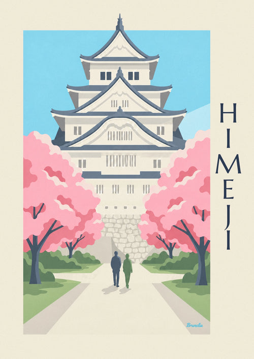 Affiche château de Himeji sous les cerisiers en fleurs : l'affiche entière