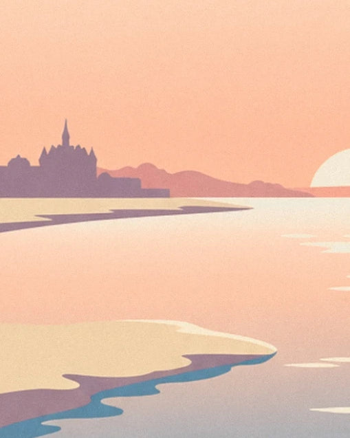 The Loire with pink reflections, sandbanks and the distant city skyline