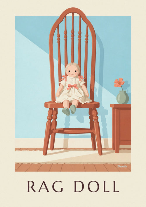 Rag doll on a child’s chair poster: the full poster