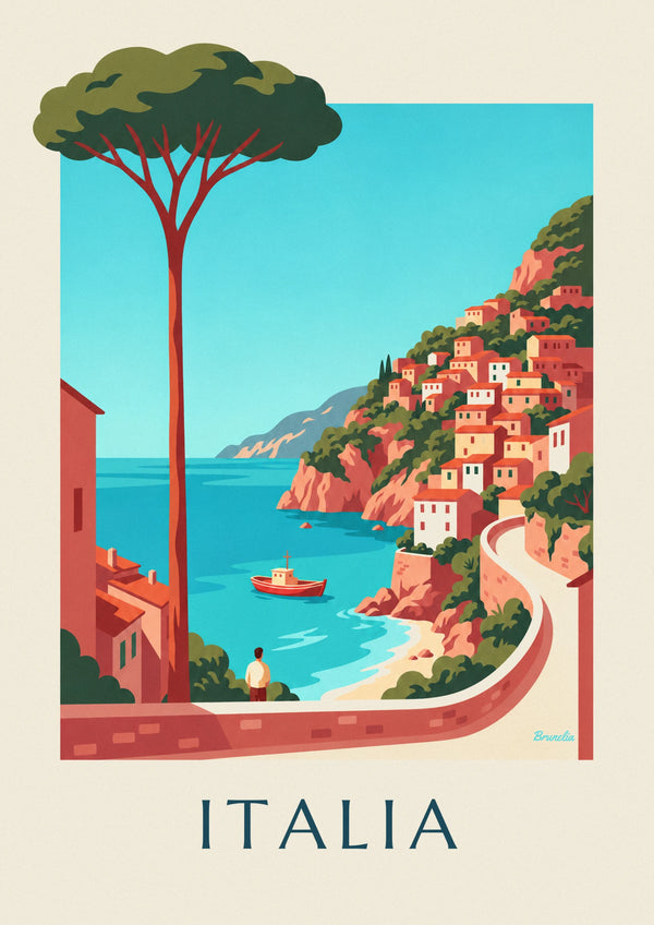 Pastel cliffside villages on the Italian coast poster