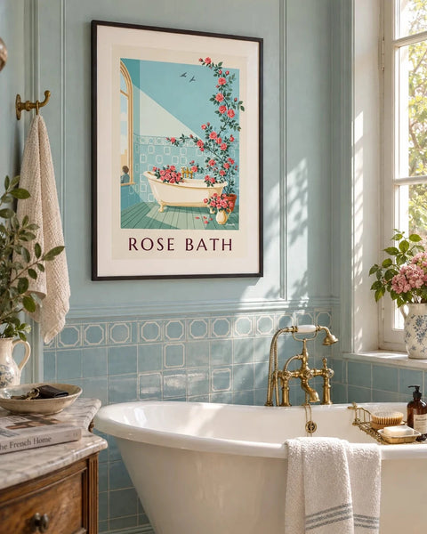 Bathroom posters: collection poster framed in an interior