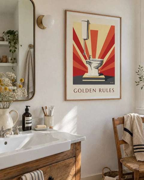 Powder room posters: collection poster framed in an interior