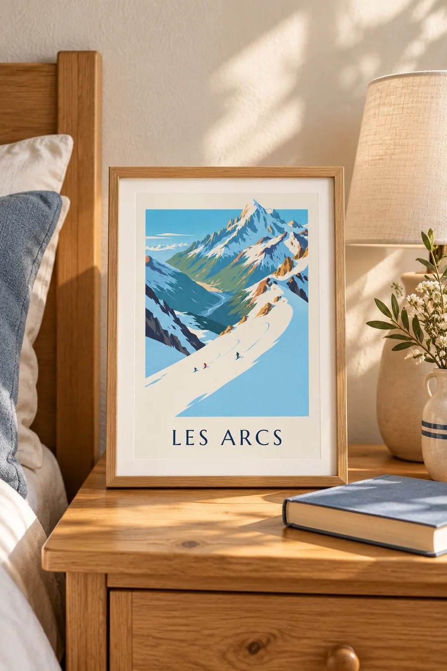 Juliste Les Arcsista, Mont Blancista ja Aiguille Rougen rinteestä : pieni A4-koko kehystettynä