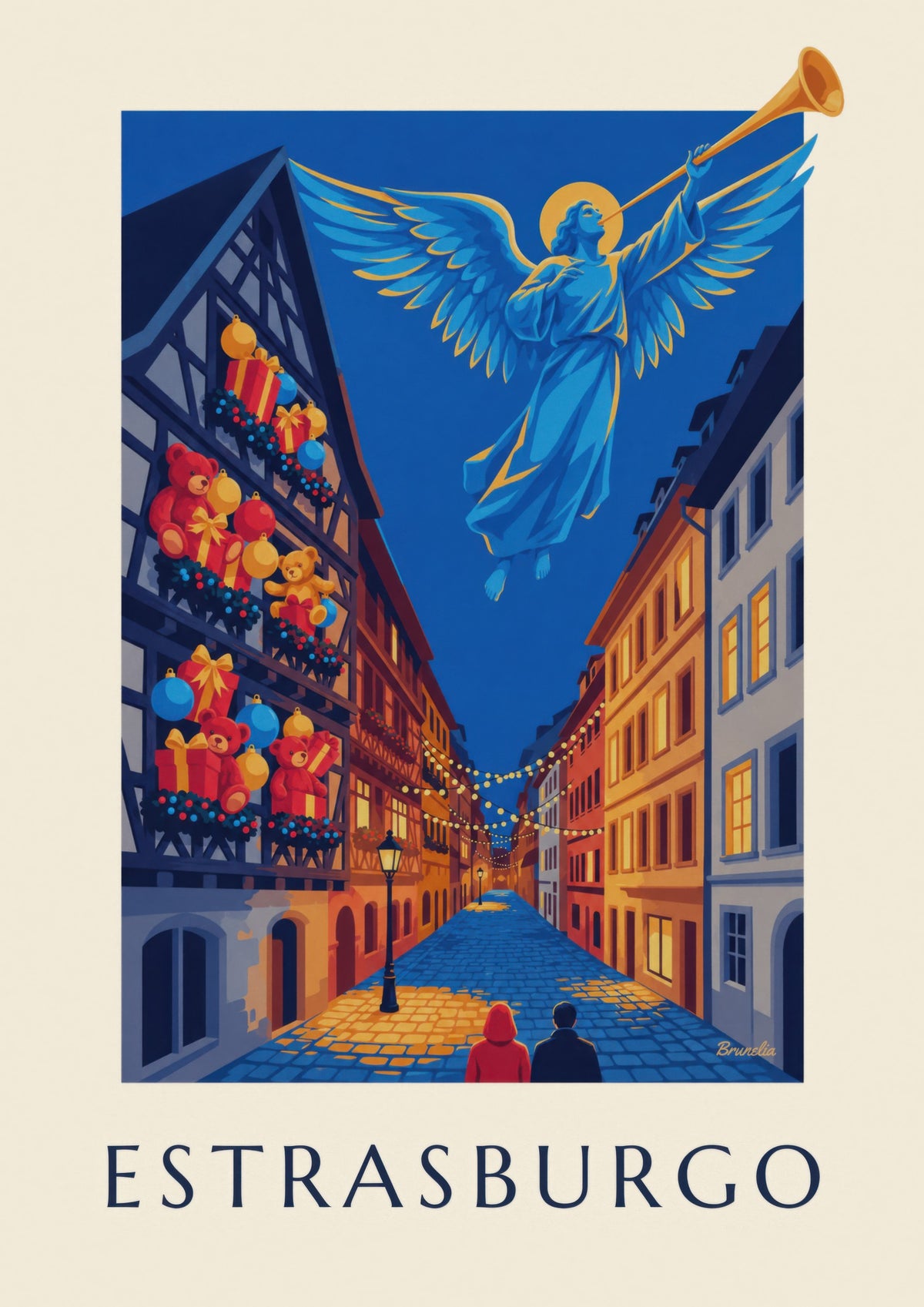 Juliste Strasbourgin joulusta ja valoisasta enkelistä (otsikko STRASBOURG)