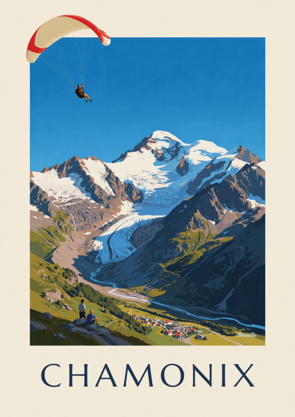 Juliste varjoliidosta Chamonix'ssa ja Mont-Blancista