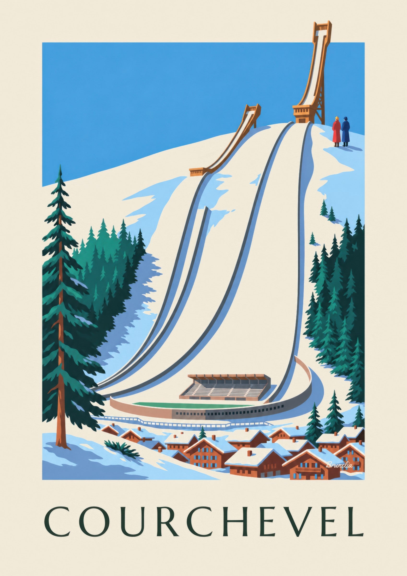 Affiche Courchevel, les tremplins du Praz sous la neige: lähikuva yksityiskohdasta