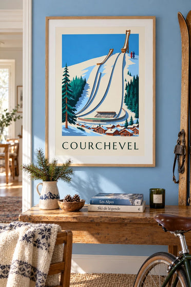 Courchevel-juliste, Le Praz’n mäet lumen alla : kehystettynä seinällä