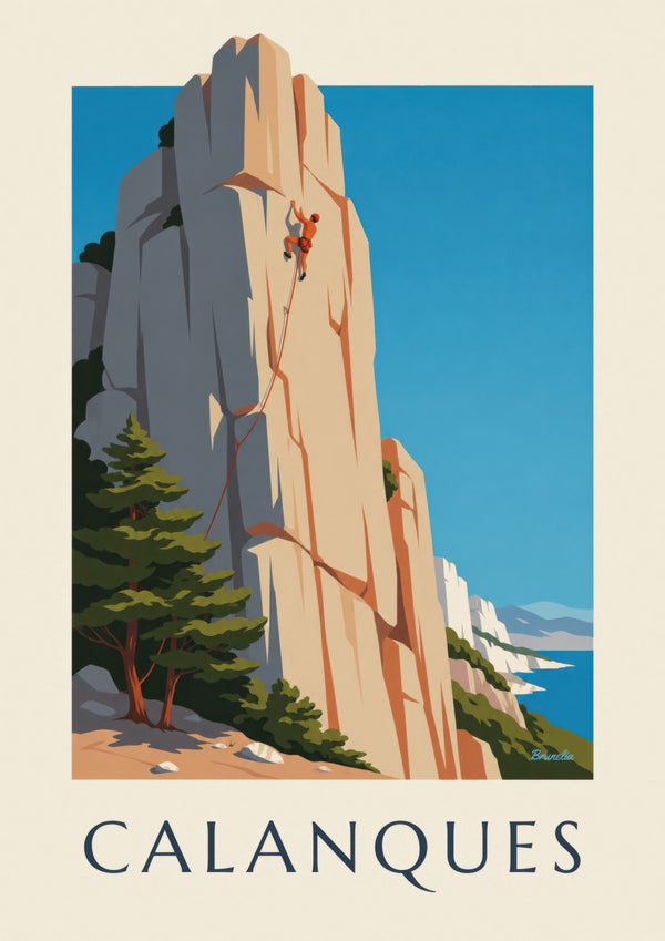 Affiche escalade dans les calanques de Marseille | Brunelia