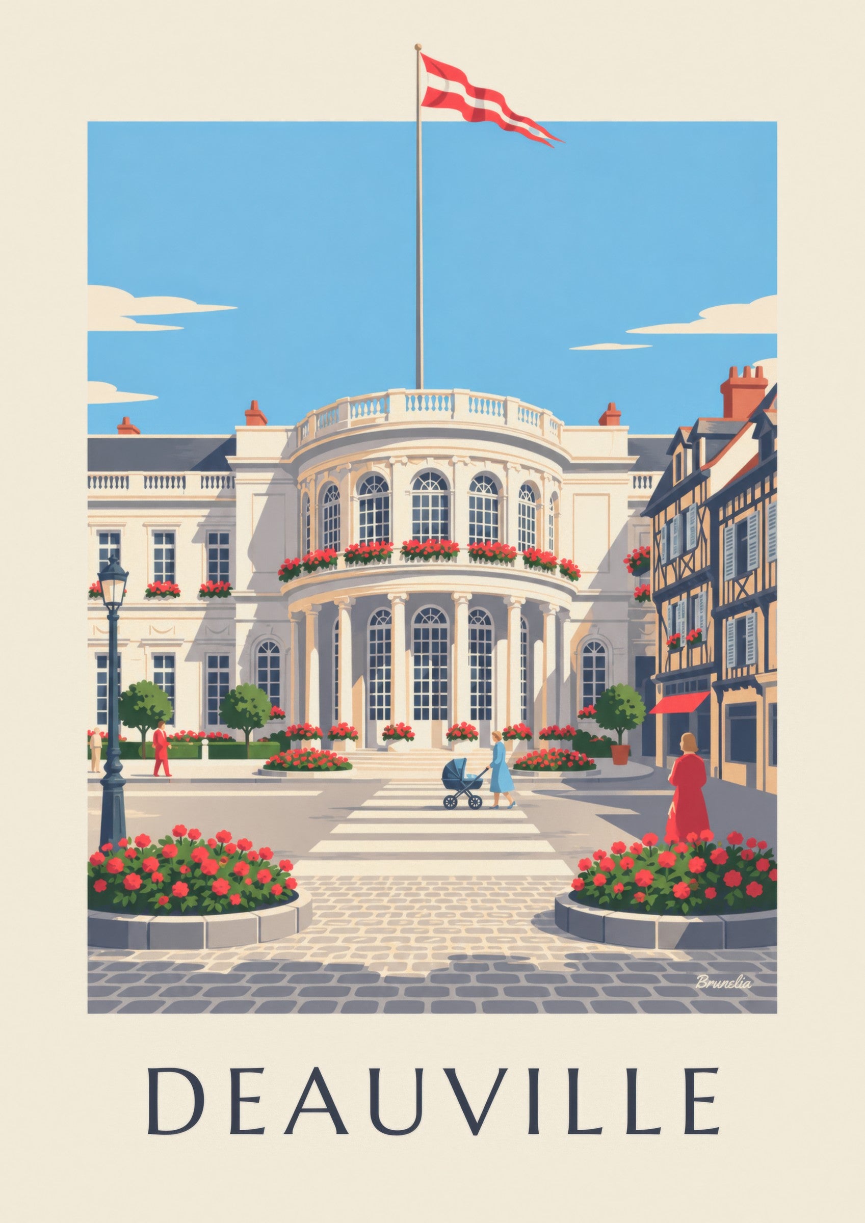 Affiche Deauville casino blanc et géraniums: lähikuva yksityiskohdasta