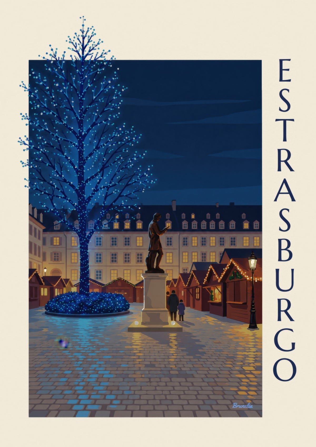Juliste Strasbourgin joulusta, Gutenbergin aukio (otsikko ESTRASBURGO)