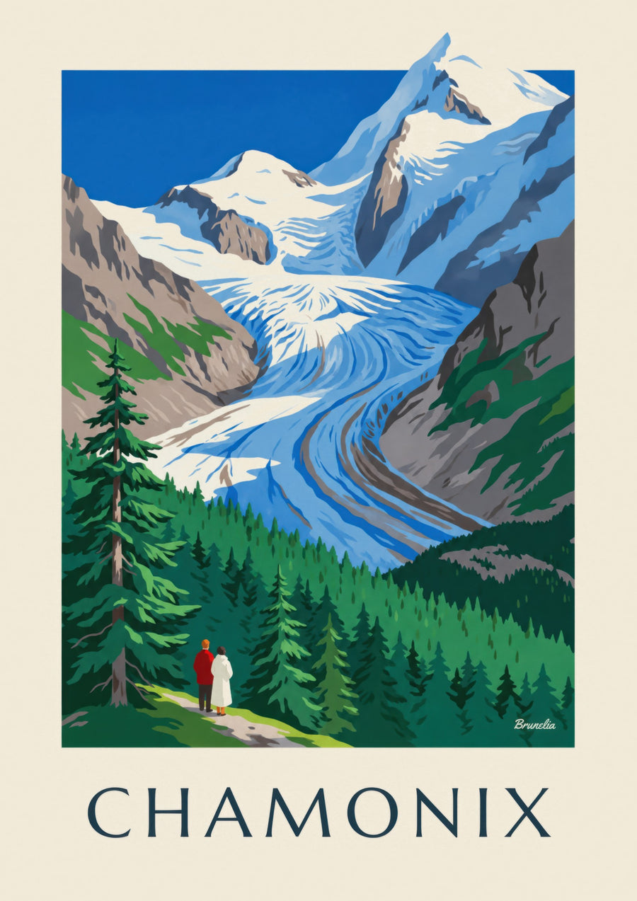 Chamonix-juliste, Bossonsin jäätikkö ja Mont Blanc