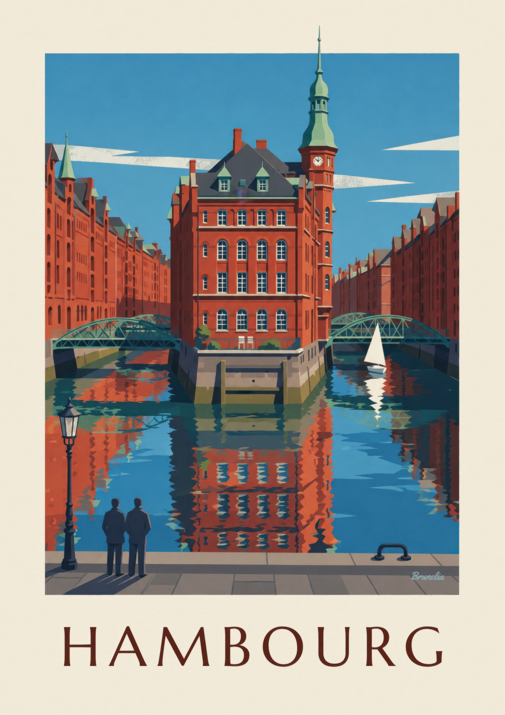Affiche Speicherstadt de Hambourg, le Wasserschloss: lähikuva yksityiskohdasta