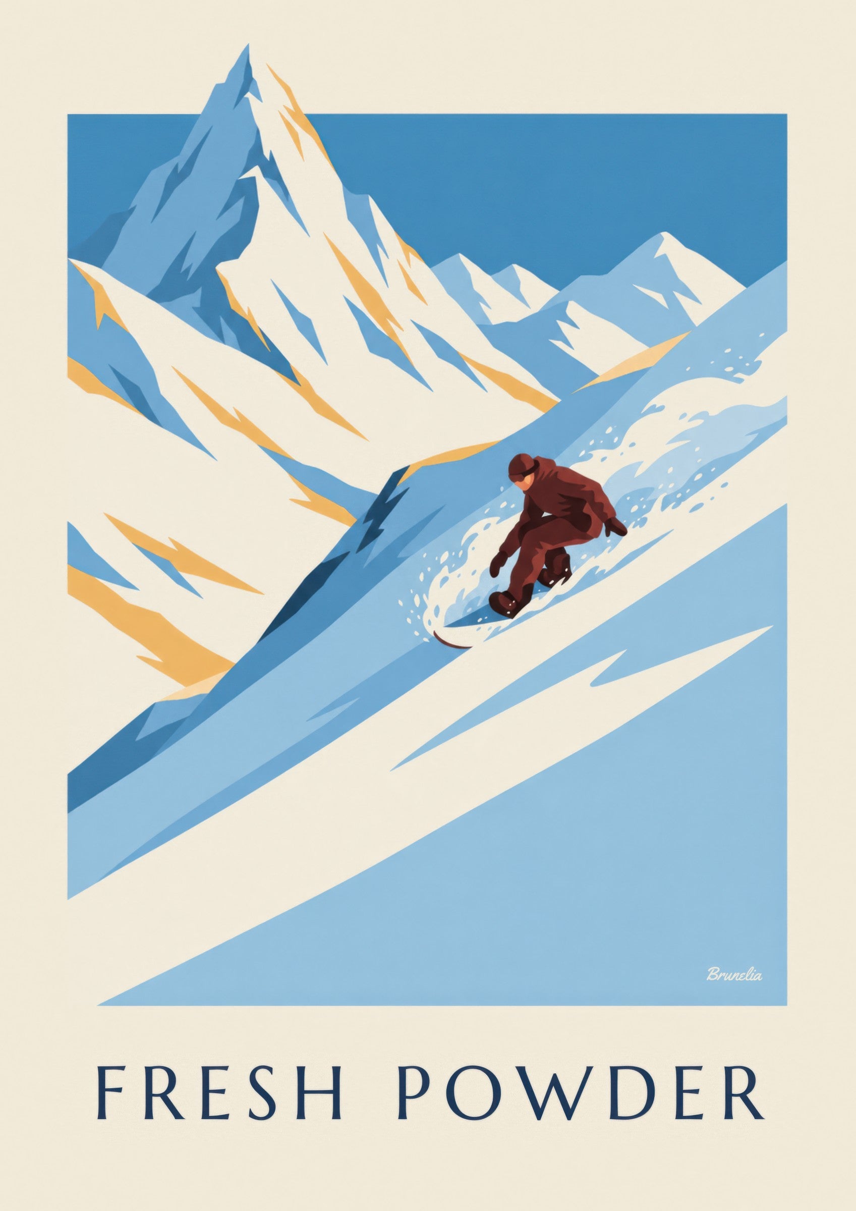 Affiche snowboard dans la poudreuse: lähikuva yksityiskohdasta
