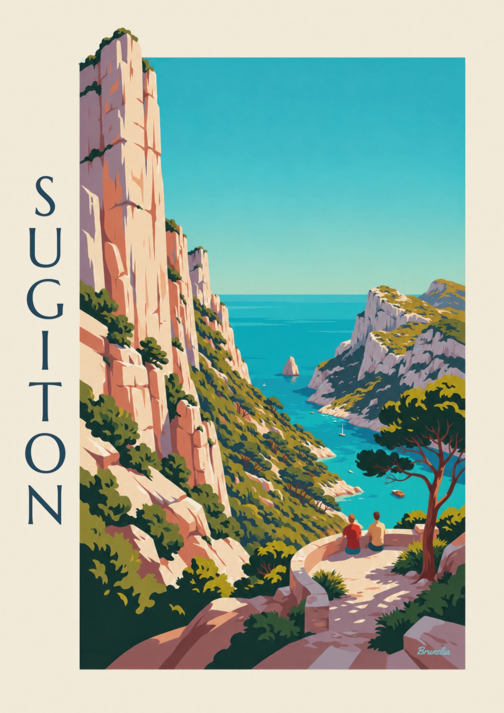 Affiche calanque de Sugiton vue du belvédère: lähikuva yksityiskohdasta