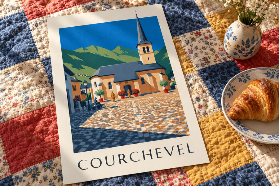 Affiche Courchevel, église de Saint-Bon : posée sur une table