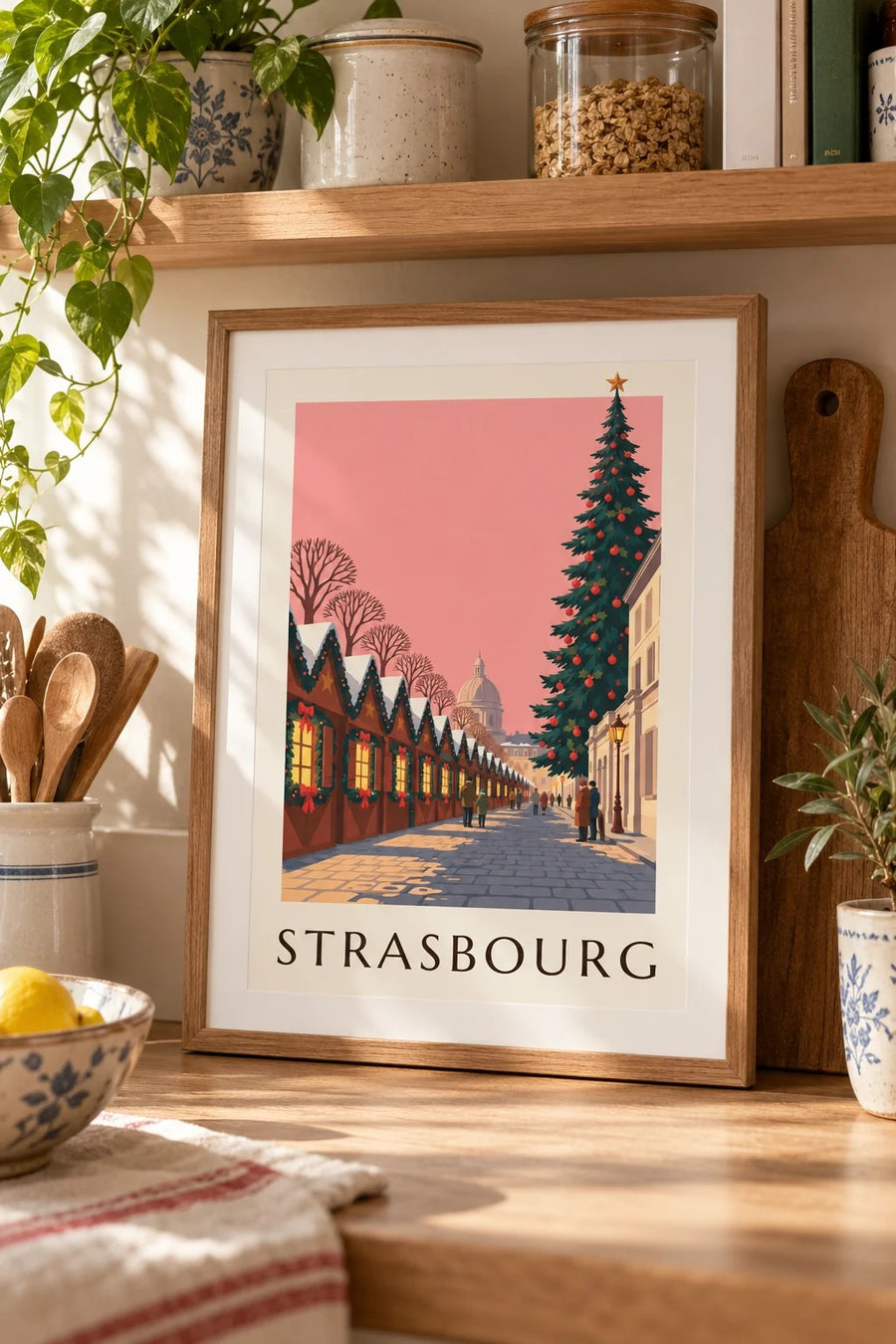 Affiche marché de Noël à Strasbourg, place Broglie : petit format A4 encadré