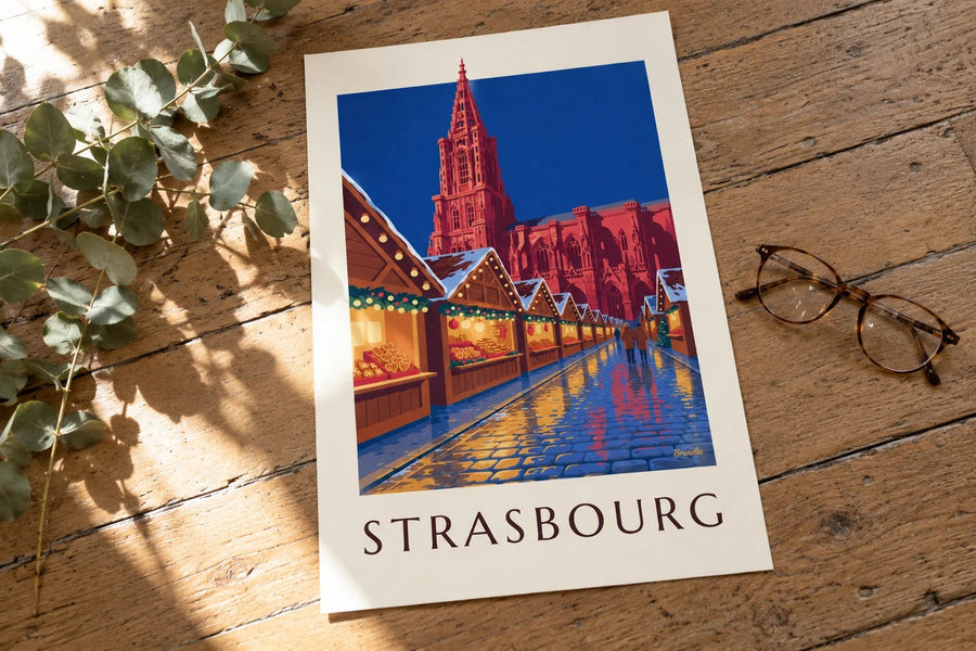 Strasbourgin joulumarkkinoiden yöjuliste : pöydällä
