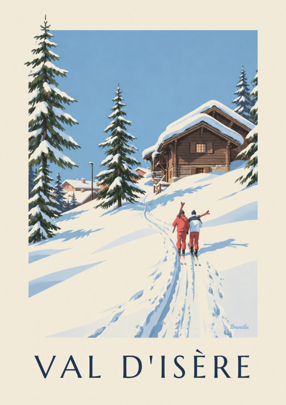 Val d’Isère, hiihtäjät lumessa -juliste
