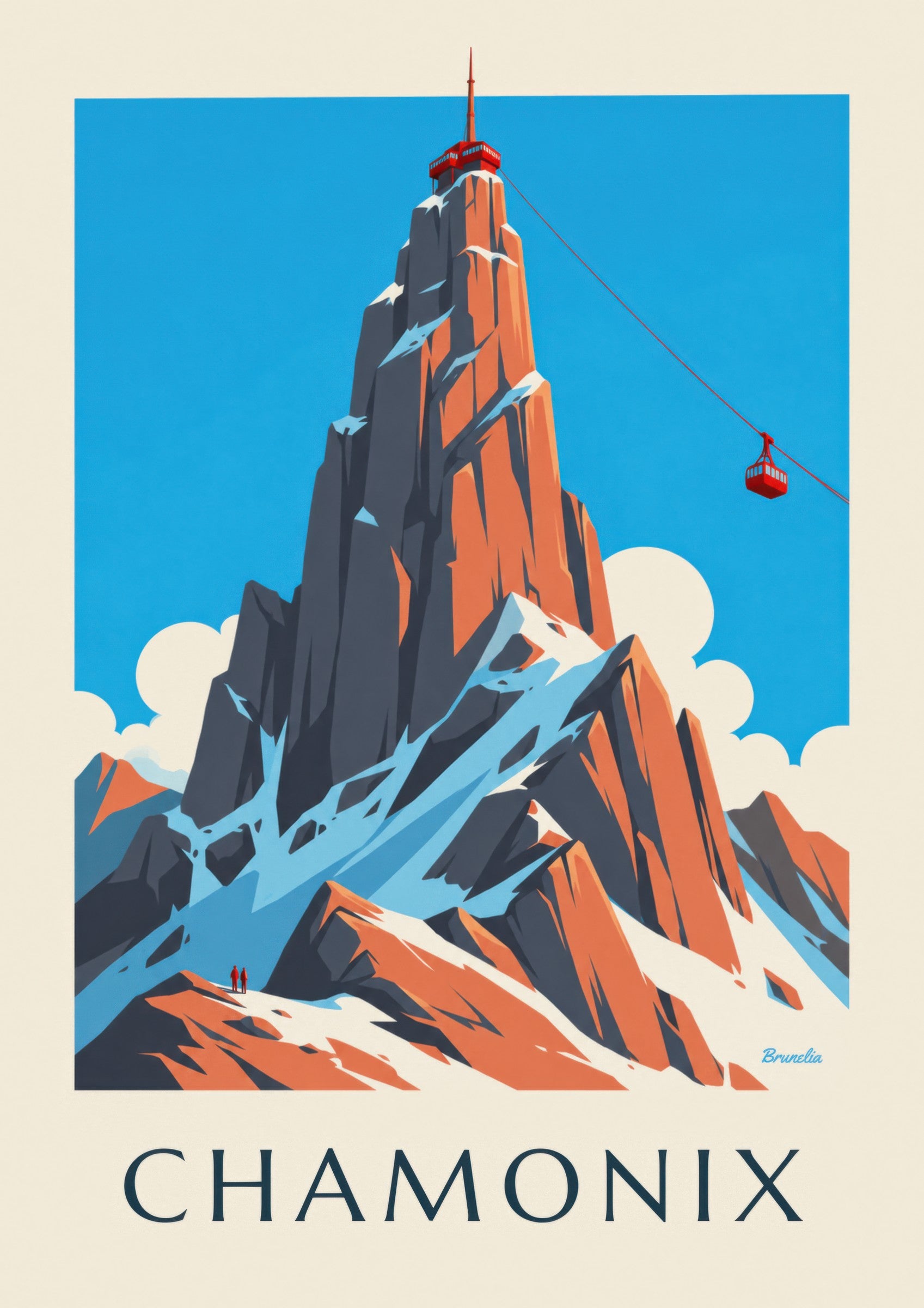 Chamonix, Aiguille du Midi ja köysirata -juliste: lähikuva yksityiskohdasta