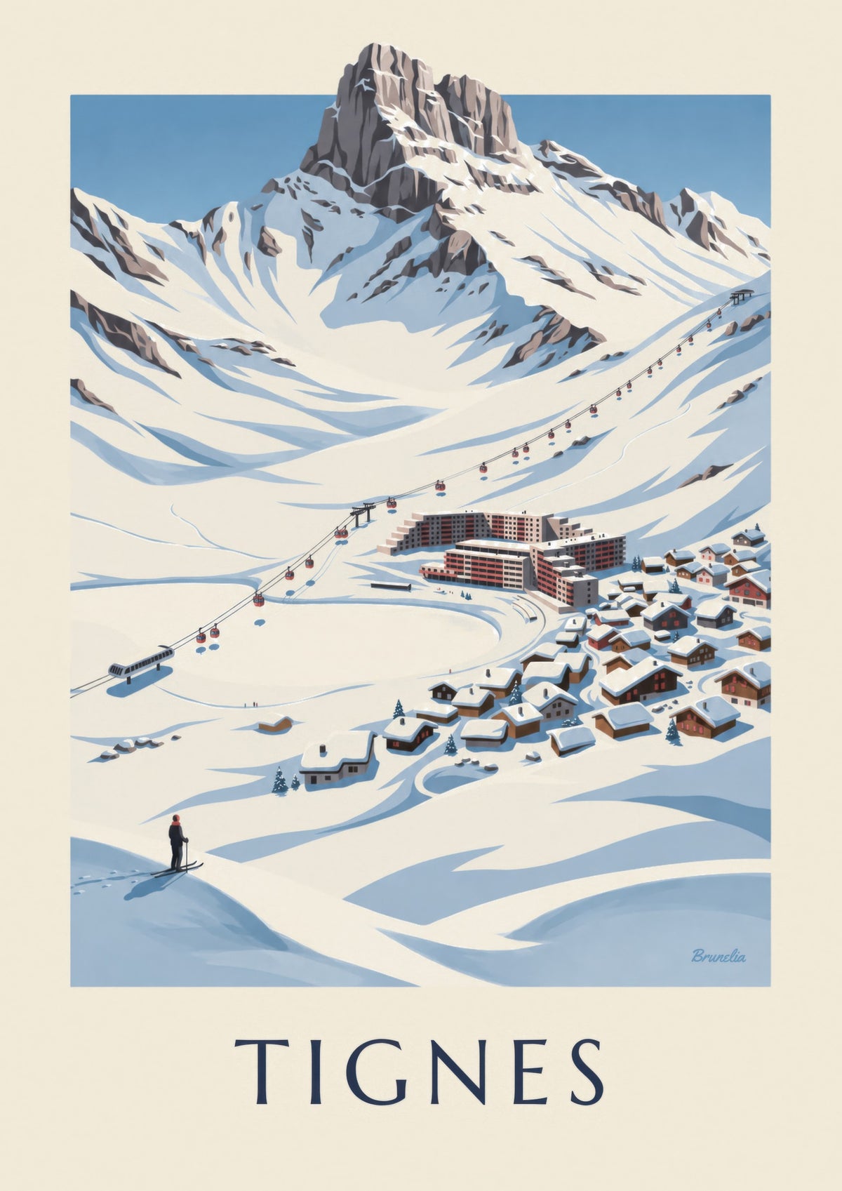Juliste Tignes-Le Lacista lumen keskellä
