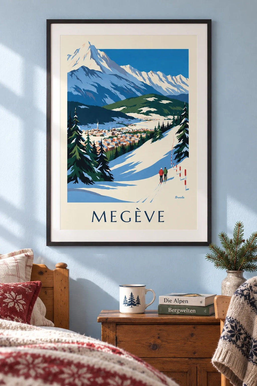 Affiche Megève, les pistes face au Mont-Blanc : encadrée au mur
